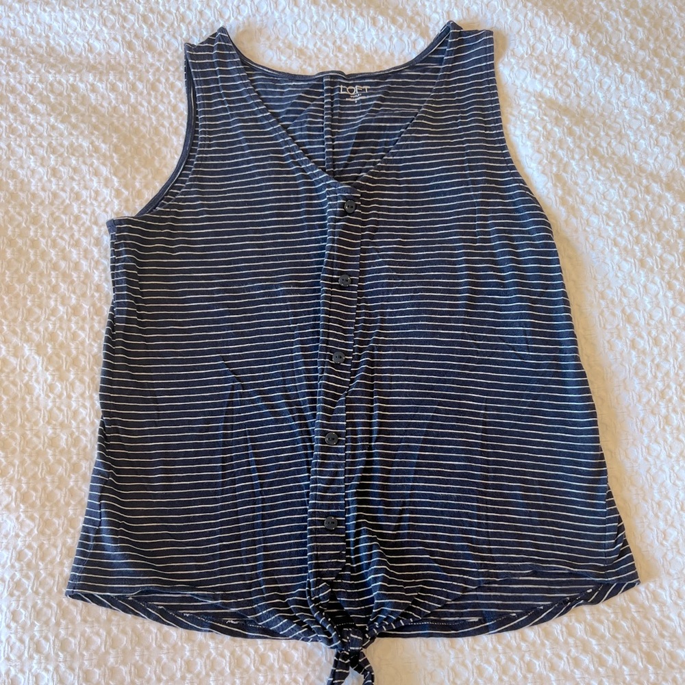 Ann Taylor Loft Navy Tie Front Button Down Shirt, Size S